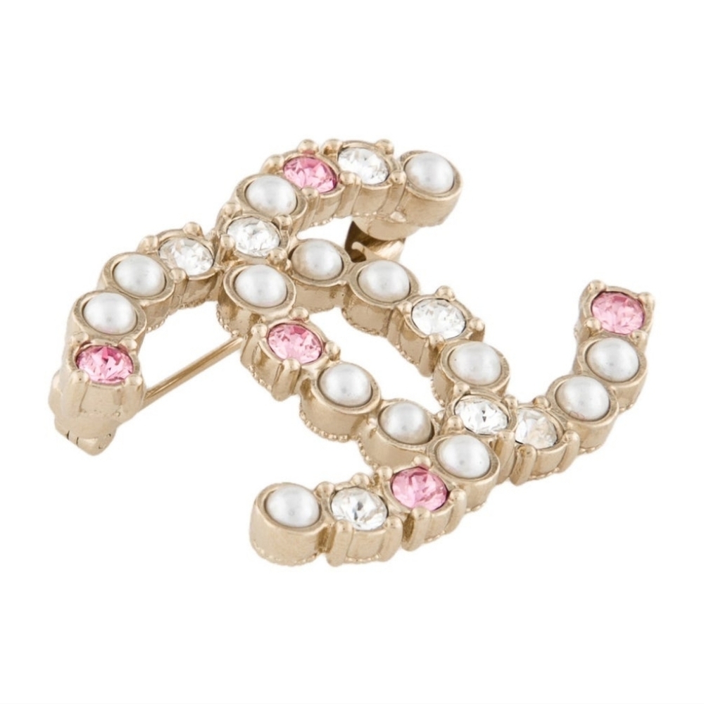 Like New! Authentic CHANEL CC Pearl Crystal Embellished Brooch PINK - Picture 6 of 16